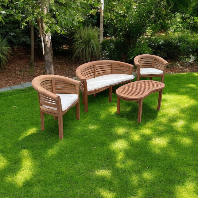 Teak Harmony Curved Garden Bench Set Horizon Extra Thick Four Piece