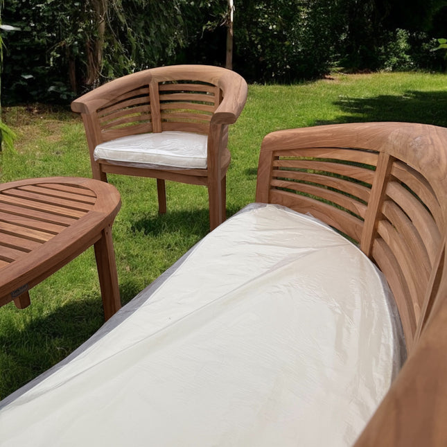 Teak Harmony Curved Garden Bench Set Horizon Extra Thick Four Piece