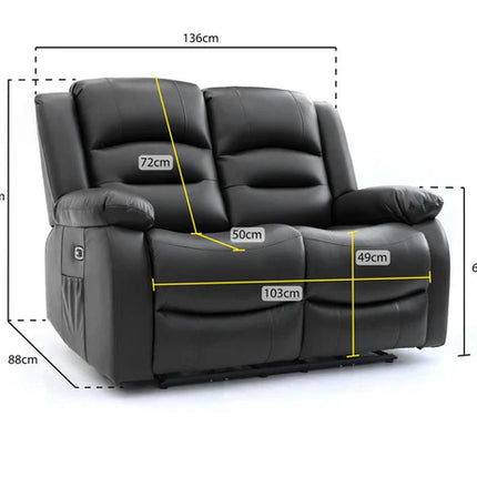 Lumo 2 Seater Electric Recliner Sofa – Stylish Black Leather Comfort Seating