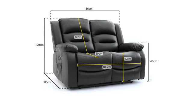Lumo 2 Seater Electric Recliner Sofa – Stylish Black Leather Comfort Seating