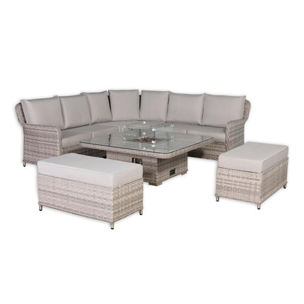 Eterna Rattan Garden Furniture Corner Sofa Set With Rising Firepit Table