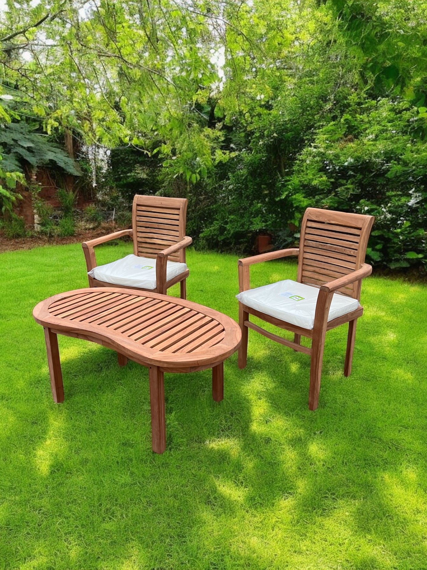 Teak Garden Chairs Set With Coffee Table Three Piece