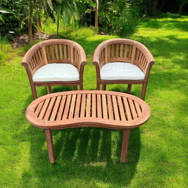 Teak Harmony Curved Garden Chair Set With Coffee Table Three Piece