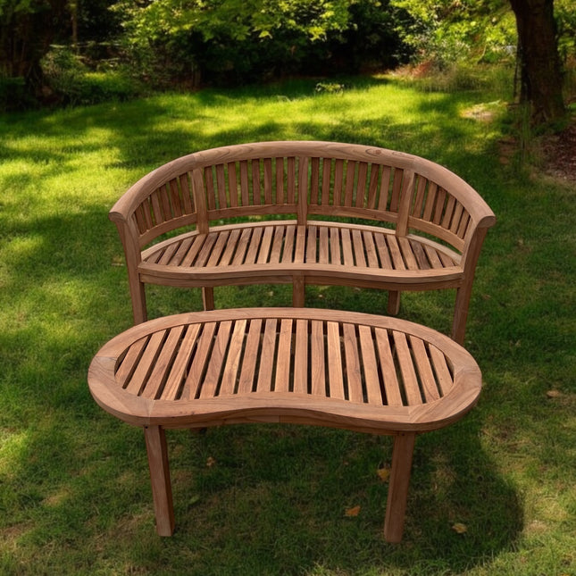 Teak Vertical Harmony Curved Garden Bench With Coffee Table Extra Thick (Deluxe) Two Piece Garden Set