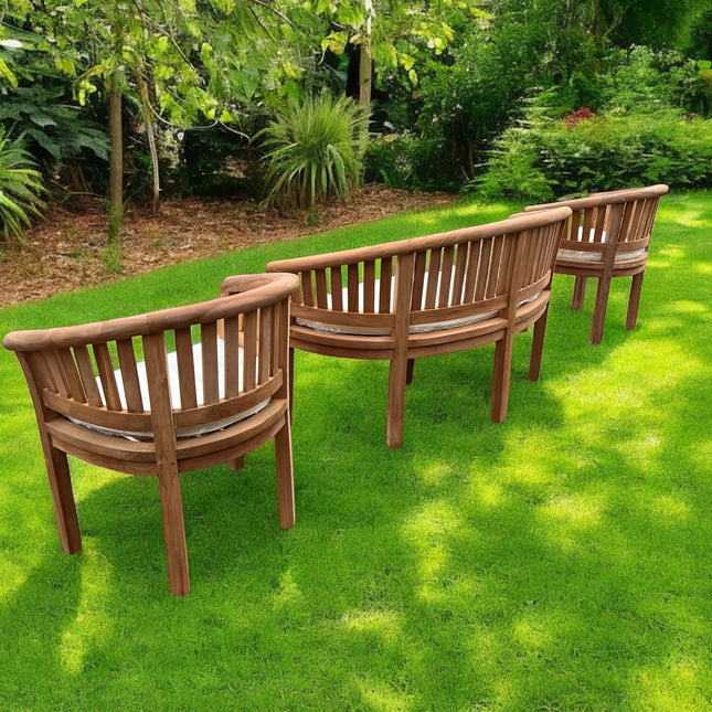 Harmony Curved Teak Garden Bench Set Vertical