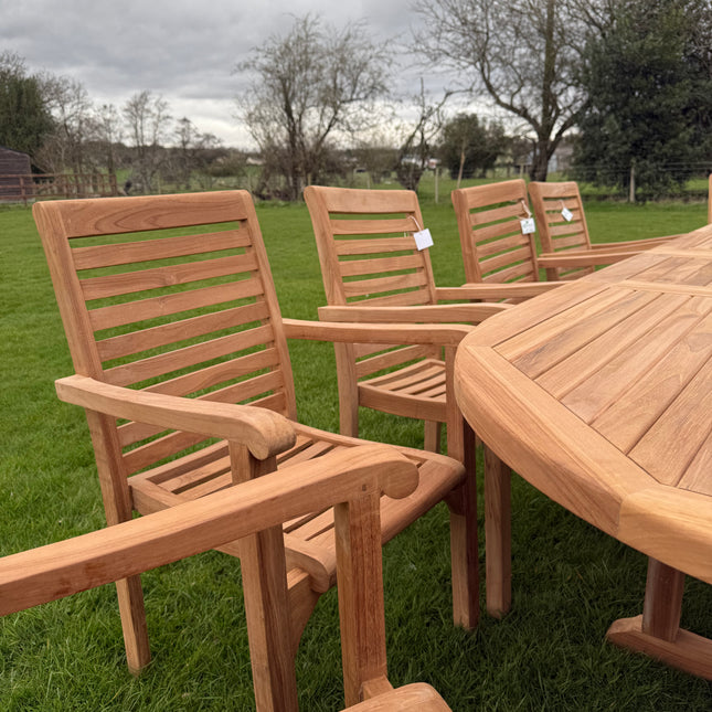 Teak Deluxe Garden Furniture Set 200cm - 300cm Dining Table 4CM Thick & 12 Chairs With Cushions