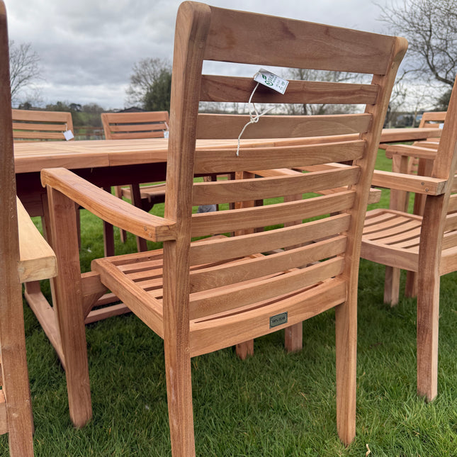 Teak Deluxe Garden Furniture Set 200cm - 300cm Dining Table 4CM Thick & 12 Chairs With Cushions