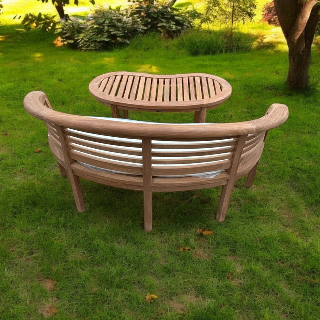Teak Horizon Harmony Curved Garden Bench With Coffee Table Extra Thick (Deluxe) Two Piece Garden Set