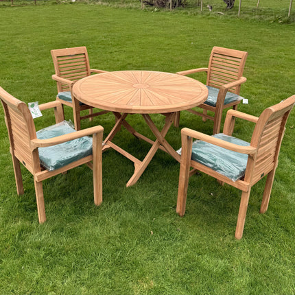 Teak Dining Set Foldable Table & Four Enclave Stacking Chairs
