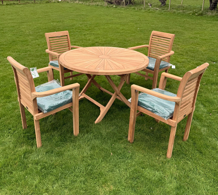 Teak Dining Set Foldable Table & Four Enclave Stacking Chairs