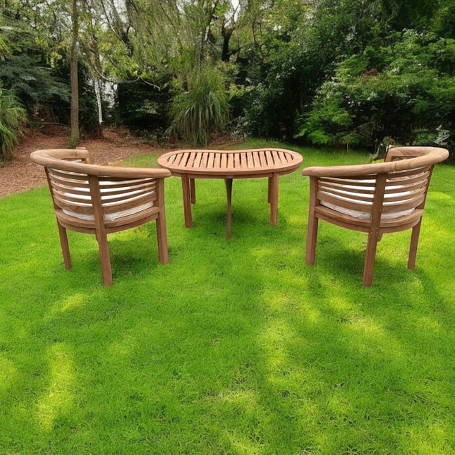 Teak Horizon Harmony Curve Garden Chair Set Horizontal With Coffee Table Three Piece Extra Thick (Deluxe)