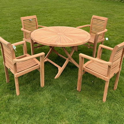 Teak Dining Set Foldable Table & Four Enclave Stacking Chairs