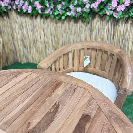 Teak Deluxe Garden Furniture Set 6 Seater 120cm - 170cm Dining Table 4  Elysian Stacking Chairs & 2 Harmony Chairs With Cushions
