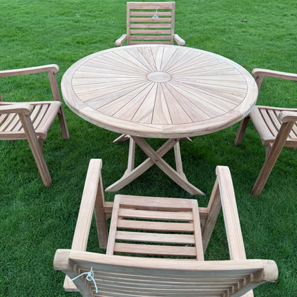 Teak Dining Set Foldable Table & Four New Haven Stacking Chairs