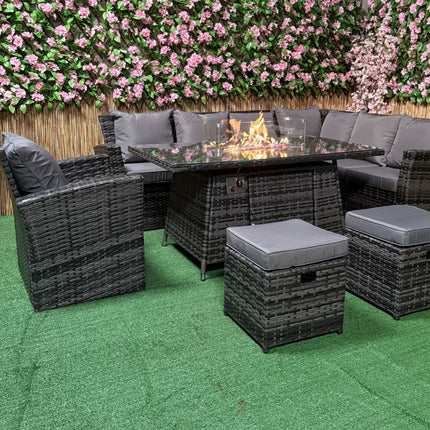 Bliss Rattan Garden Furniture Fire Pit Corner Sofa Set