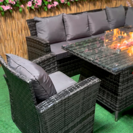 Bliss Rattan Garden Furniture Fire Pit Corner Sofa Set