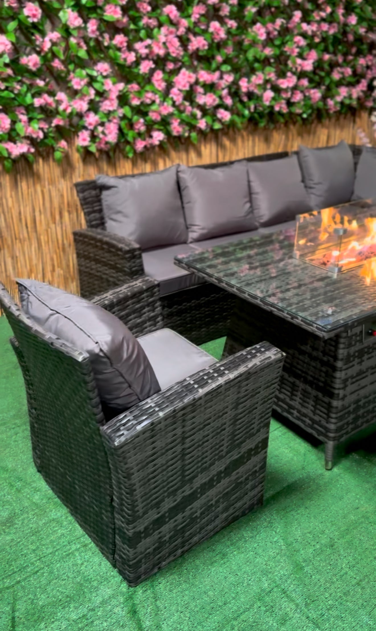 Rattan Garden Furniture Gas Fire Pit And Corner Sofa Set Outdoor Furniture Patio