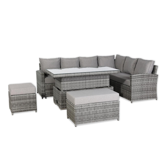 Solara Rattan Garden Furniture Corner Sofa Set With Rising Table - Right Hand