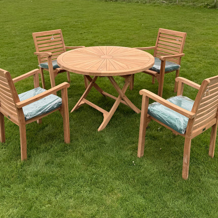 Teak Dining Set Foldable Table & Four New Haven Stacking Chairs