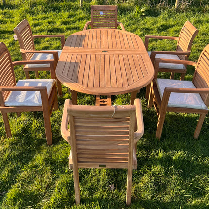 Teak Garden Furniture Set 180cm - 240cm Dining table & 6 Chairs with Cushions