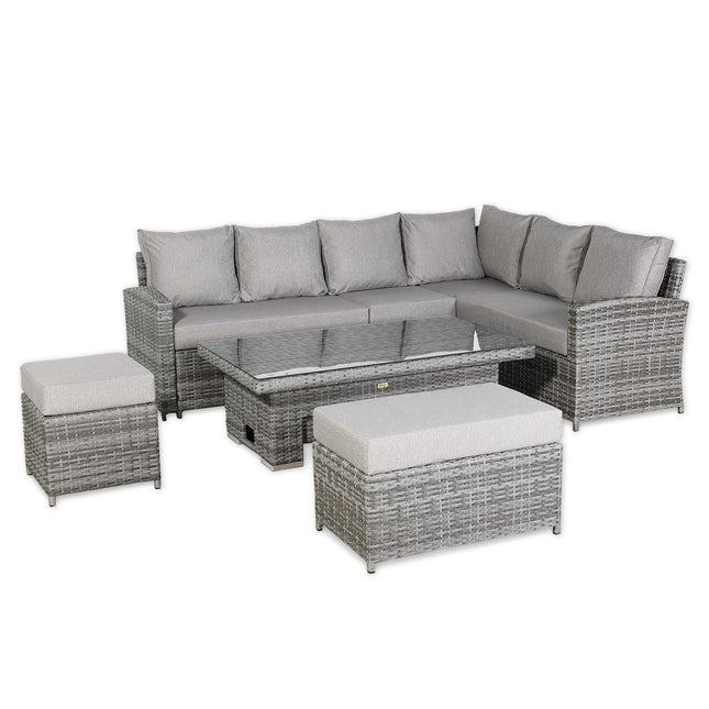 Solara Rattan Garden Furniture Corner Sofa Set With Rising Table - Right Hand
