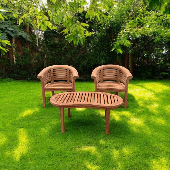 Teak Horizon Harmony Curve Garden Chair Set Horizontal With Coffee Table Three Piece Extra Thick (Deluxe)