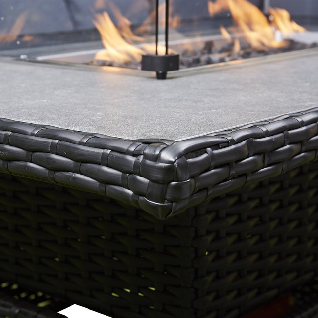 Arcadia Deluxe Rattan Firepit Corner Garden Set - Black