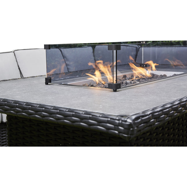 Arcadia Deluxe Rattan Firepit Corner Garden Set - Black