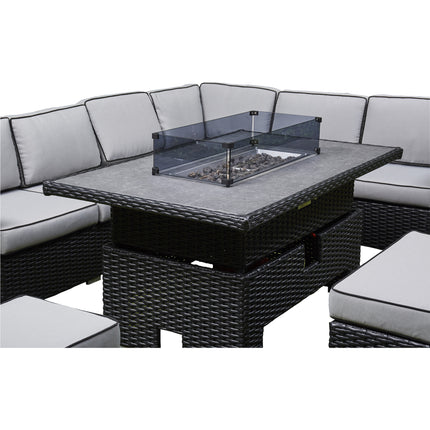 Arcadia Deluxe Rattan Firepit Corner Garden Set - Black