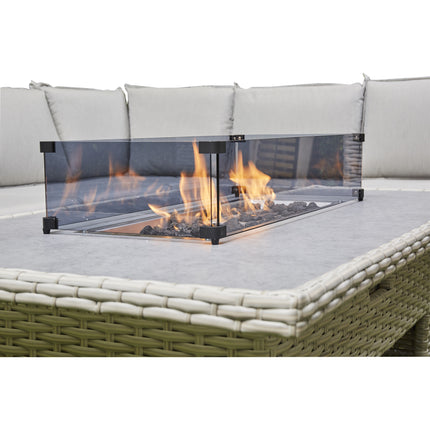 Arcadia Deluxe Rattan Firepit Corner Garden Set - Beige