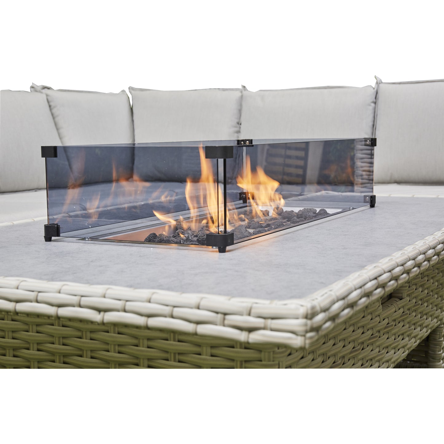 Arcadia Deluxe Rattan Firepit Corner Garden Set - Beige