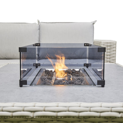 Arcadia Deluxe Rattan Firepit Corner Garden Set - Beige
