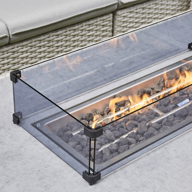 Arcadia Deluxe Rattan Firepit Corner Garden Set - Beige