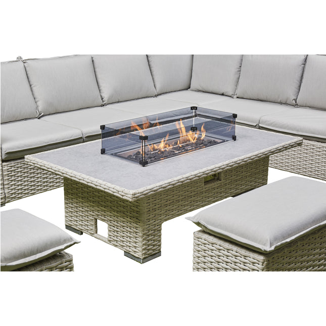 Arcadia Deluxe Rattan Firepit Corner Garden Set - Beige