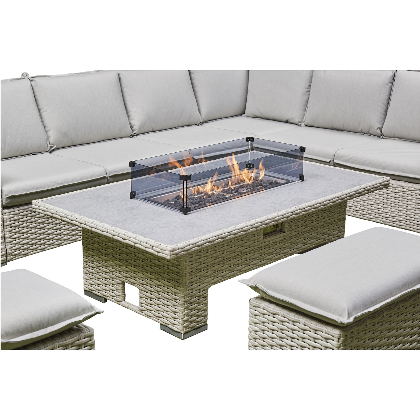 Arcadia Deluxe Rattan Firepit Corner Garden Set - Beige