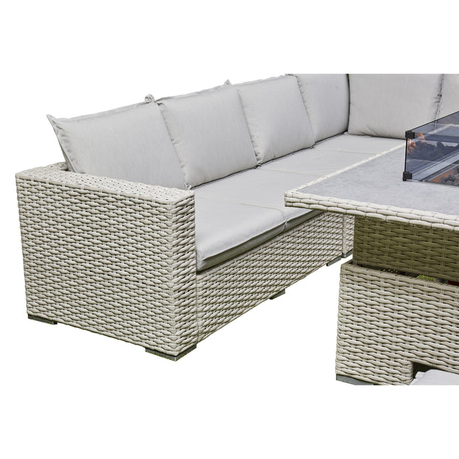 Arcadia Deluxe Rattan Firepit Corner Garden Set - Beige