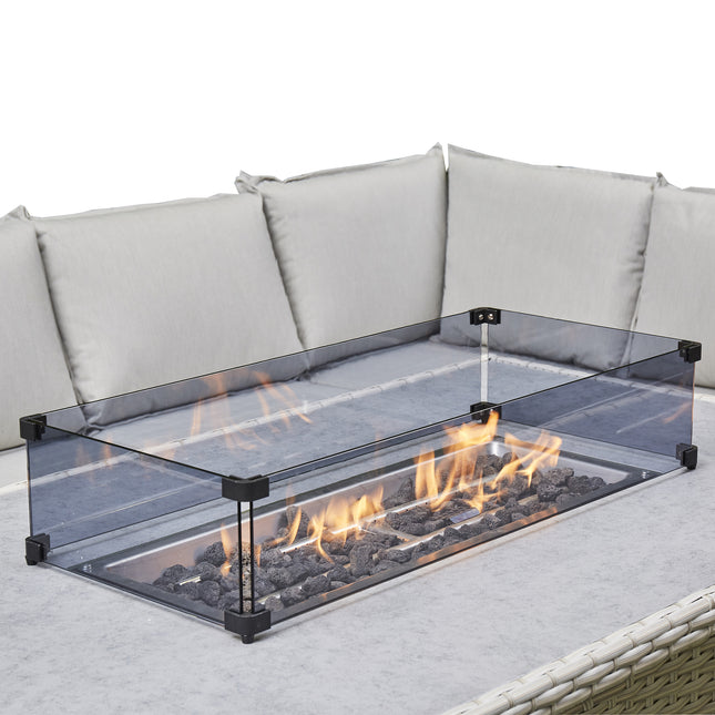 Arcadia Deluxe Rattan Firepit Corner Garden Set - Beige