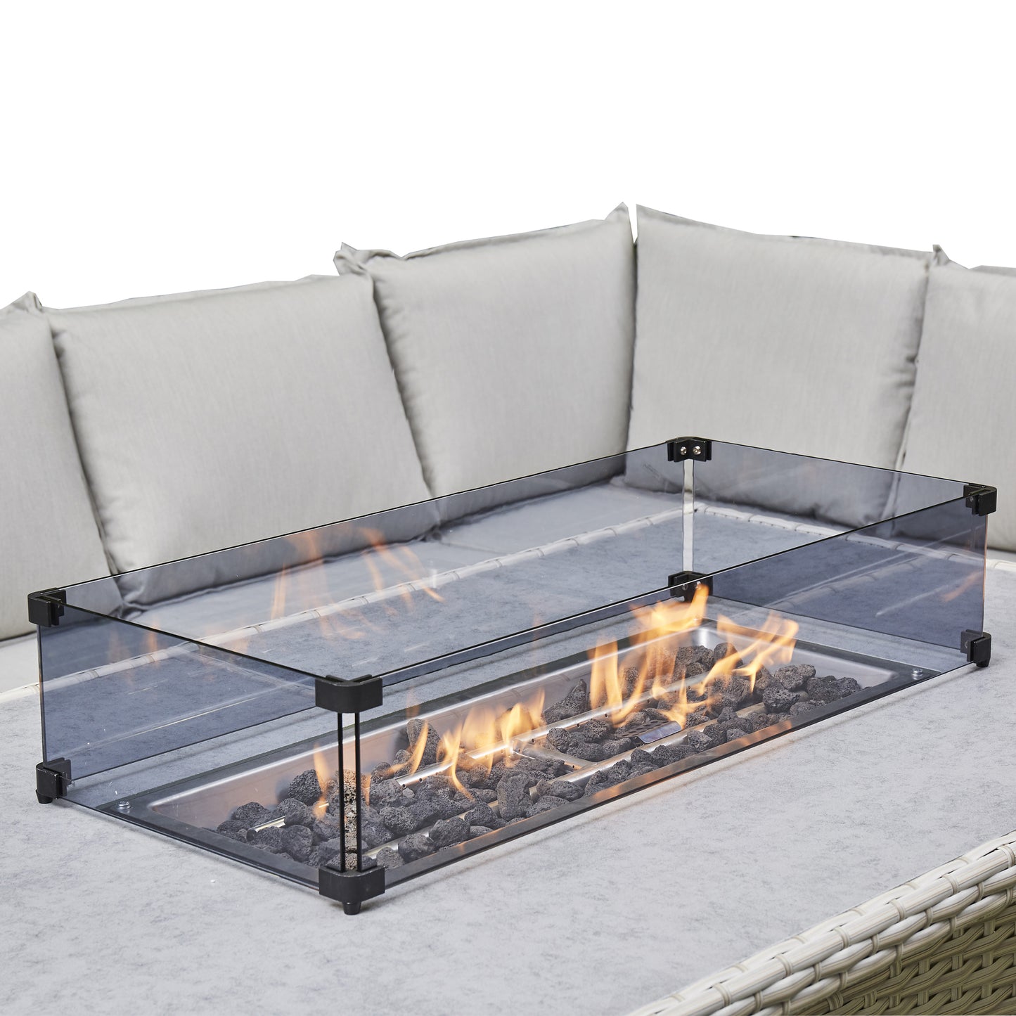 Arcadia Deluxe Rattan Firepit Corner Garden Set - Beige