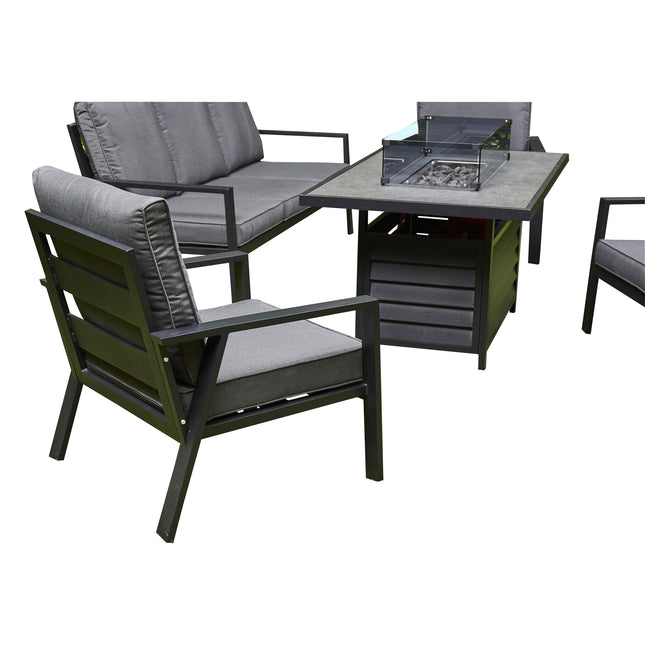 Miami Aluminium Sofa & Chair Dining Set with Fire Pit – Grey