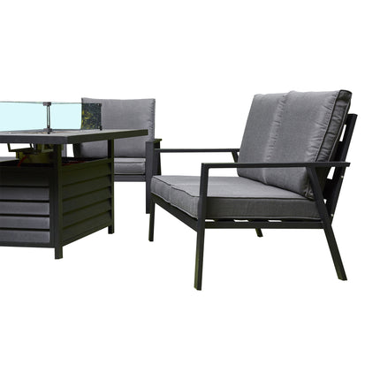 Miami Aluminium Sofa & Chair Dining Set with Fire Pit – Grey