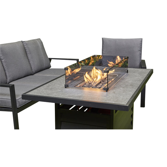 Miami Aluminium Sofa & Chair Dining Set with Fire Pit – Grey