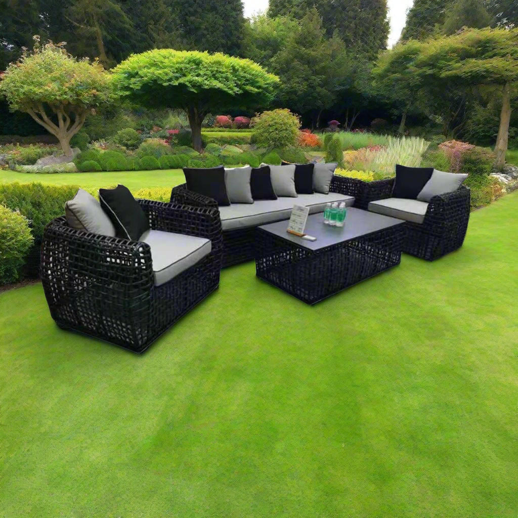 Rattan Garden Furniture Sofa Set - BLACK