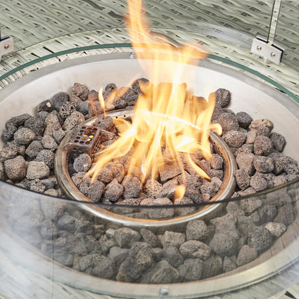 LUXURY RATTAN CORNER DINING SET WITH FIRE PIT – BEIGE Outdoor Patio Furniture