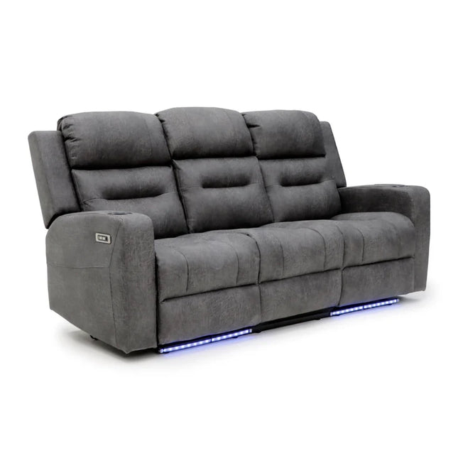 Reed Tech 3 Seater Electric Recliner Sofa – Stylish Grey Fabric Comfort Seating