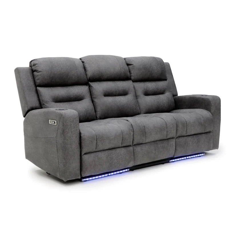 Reed Tech 3 Seater Electric Recliner Sofa – Stylish Grey Fabric Comfort Seating