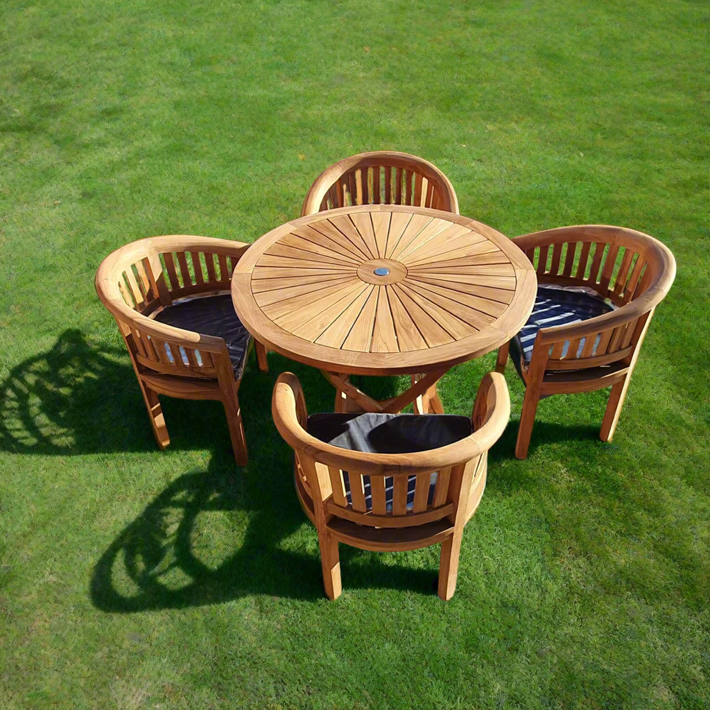 Teak Rising Sun Foldable Dining Set Foldable Table & Four Banana Chairs