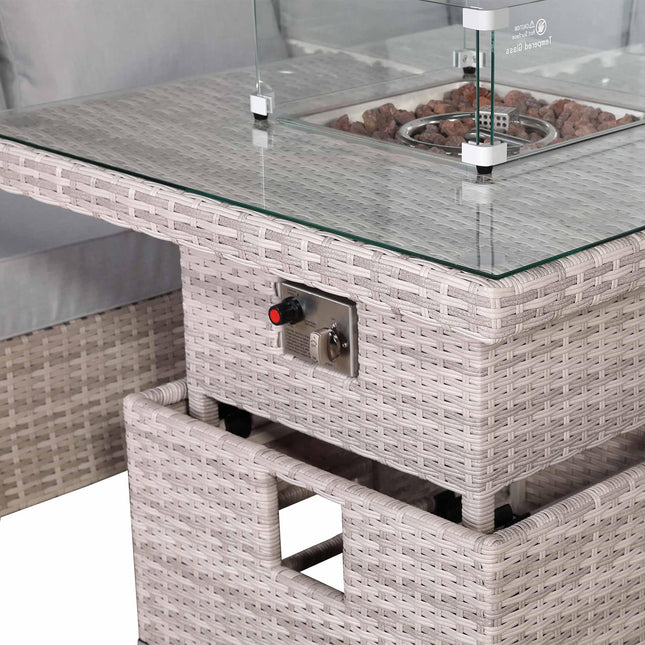 Ashford Rattan Garden Furniture Corner Sofa Set With Rising Firepit Table - Left Hand