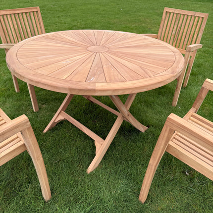 Teak Dining Set Foldable Table & Four Elysian Stacking Chairs