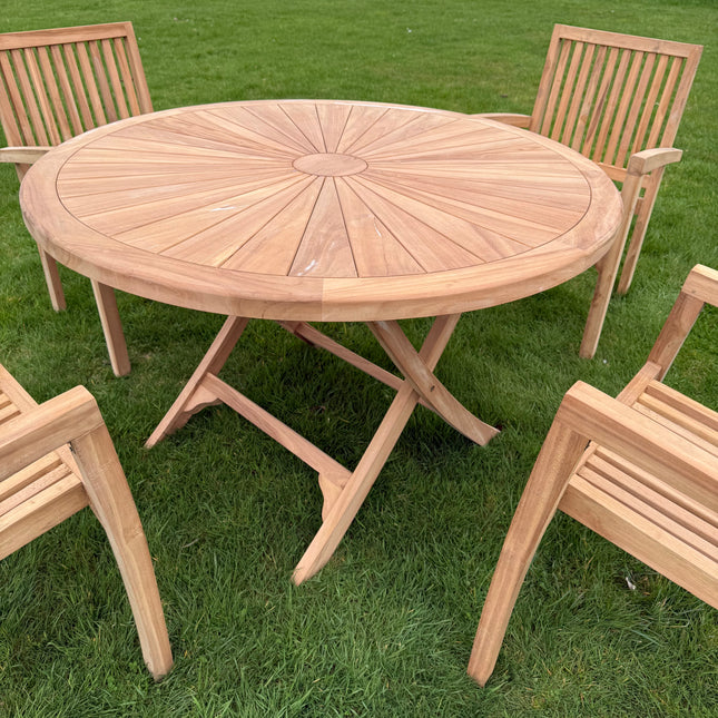 Teak Dining Set Foldable Table & Four Elysian Stacking Chairs