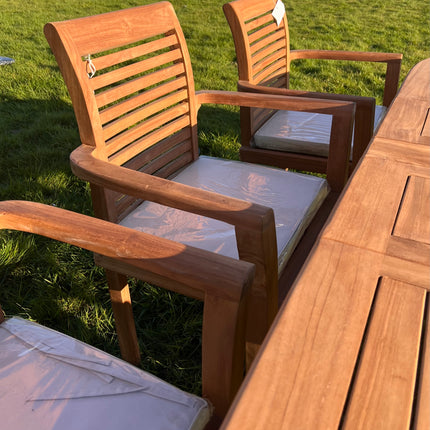 Teak Garden Furniture Set 180cm - 240cm Dining table & 6 Chairs with Cushions